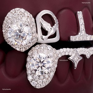 Grillz Personalizados con Incrustaciones de Diamantes, Plata de Ley 925, Moissanita VVS, Joyería Hip Hop y Diseño de Estrella con Piedra Grande para Hombre - Product Image 3