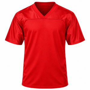 Maillot de football personnalisé rouge à col en V, respirant, en maille polyester, à manches courtes, pour équipe sportive - Product Image 1