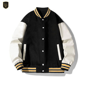 Contrast Sleeve Design Letterman Fashion Jacket Wool Blend Body <b>Covered</b> <b>Button</b> Street Casual Outdoor Wear Comfortable Daily Use - Product Image 1