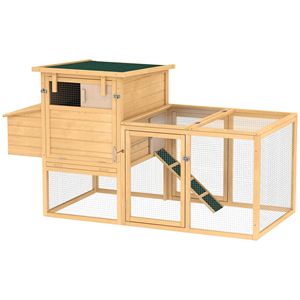 Pollaio a 75 livelli per galline ovaiole, da giardino/cortile, in legno naturale, con nido, vassoio rimovibile e rampa (usato, resistente) - Product Image 1