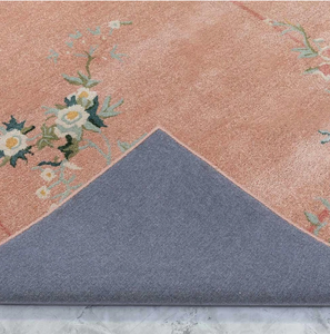 Tapis de prière floral rose moderne en pure laine tuftée à la main de haute qualité, écologique, antidérapant, nettoyage à sec, rembourré - Product Image 1