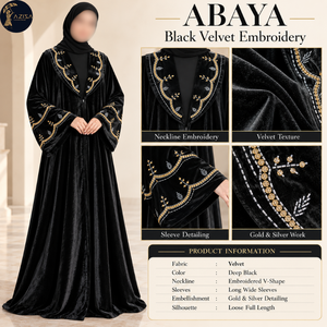 Tela de Terciopelo Negro con Bordado Floral en Dorado y Plateado |   Elegantes Detalles de Lentejuelas y Cuentas para la Confección de Abayas y Vestidos - Product Image 5