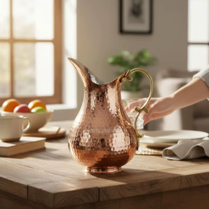 Copper jug set for slow living lifestyle concept <b>water</b> storage metal set with <b>glasses</b> durable reusable kitchen drinkware - Product Image 1