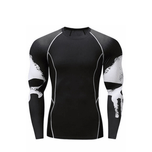 <b>Men</b> Full Sleeve Rash Guard Black With White Wave Print Quick Dry Spandex Polyester <b>Compression</b> <b>Shirt</b> For Adults - Product Image 6