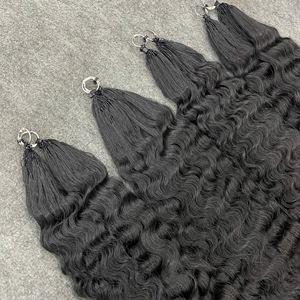 Extensions de cheveux Ring X, extensions de cheveux humains Remy vietnamiens, double épaisseur, micro-liens, bouclés, lots de mèches noires - Product Image 3