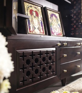 Templo Tradicional de la India del Sur de Madera con Puertas, Acabado Marrón Personalizado, Unidad de Puja, Mandir Tradicional con Armarios de Almacenamiento - Product Image 4