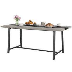 Tavolo da Cucina Industriale per 8 Persone, Tavolo da Pranzo Allungabile da 180 cm con Ampio Piano Grigio e Gambe in Acciaio per Sala da Pranzo - Product Image 1
