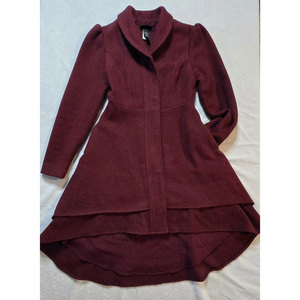 Hot Sell Burgundy Wool Blend Coat Lace <b>Back</b> Hi Low Hem Women’s Winter Gothic Coat 2026 - Product Image 1