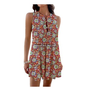 Top Informal de Algodón Hecho a Mano para Mujer, Top de Verano con Estampado de Bloques, Sin Mangas, Decoración de Botones, Logotipo Personalizado, Tejido Trasero, Longitud - Product Image 1