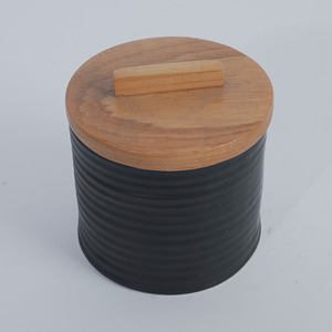 Matte Black Ribbed Ceramic Cylinder <b>Spice</b> <b>Jar</b> Set 250mL Wooden Lid Stackable Leak Resistant Restaurant Hotel Cafe Seasoning - Product Image 3