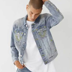 Veste en jean classique sur mesure pour homme, coupe slim décontractée avec fermeture boutonnée, style tendance. - Product Image 1