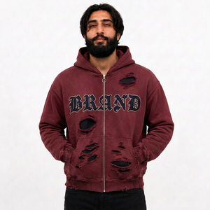 Fabricante Mayorista de Sudaderas Personalizadas para Hombre, Sudadera con Capucha de Forro Polar Desgastado, Talla Grande, Suministro para Marcas de Moda Estadounidenses - Product Image 1