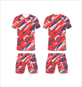 Conjunto de Camiseta y Pantalones Cortos de Fútbol Sublimados Personalizados para Hombre, Cuello en V, Secado Rápido, Estampado Geométrico, 100% Poliéster, Antibacteriano, Transpirable - Product Image 1