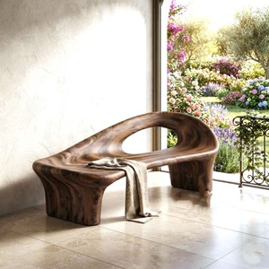 Banc en bois moderne avec dossier incurvé pour décoration d'entrée, de salon ou de chambre à coucher - Product Image 3