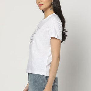 <b>Women</b> <b>White</b> Crew Neck Short Sleeve <b>T</b>-<b>Shirt</b> Regular Fit Letter Print Casual Jersey Cotton Breathable All Seasons - Product Image 3