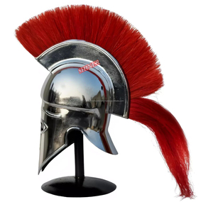 Casco de armadura de Corintio griego de plata Medieval, armadura espartana de penacho rojo, soporte libre, gran casco de hombre usable espartano romano griego - Product Image 3