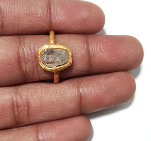 Anillo de Larimar Natural en Bruto, Plata de Ley 925 Sólida, Chapado en Oro, Hecho a Mano, Estilo Bohemio Azul, con Engaste de Bisel - Product Image 5