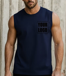 Men's White Sleeveless Tank Top O-Neck Casual Wear Breathable Eco-Friendly Quick Dry Knitted 100% Cotton Front Logo Print - Product Image 6