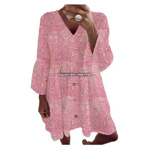 Precios Accesibles: Vestido de Verano Bohemio para Mujer, Estilo Resort, Manga Campana, Estampado a Bloques, Moda Gitana, Estampado a Mano - Product Image 2