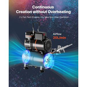 Kit Aerografo Professionale 1/6 HP con Compressore d'Aria, 3 Aerografi a Doppia Azione per Acrilico e 3 Punte con Tubo per Decorazione Torte - Product Image 5