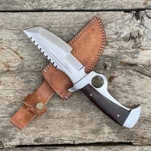 Couteau de chasse multifonctionnel artisanal personnalisé, lame fixe en acier Damas, pour le camping en plein air, manche en bois, étui en cuir - Product Image 2