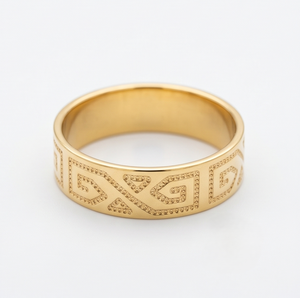 DIVYORO Men's Classic 22k Gold Plated Geometric Scroll <b>Ring</b> <b>Band</b> for Everyday Wear & Religious Occasions - Product Image 1