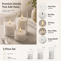 Velas LED de Cristal sin Llama, a Pilas, con Llama 3D, Juego de Velas de Cera Real para Decoración de Bodas, Venta al Por Mayor