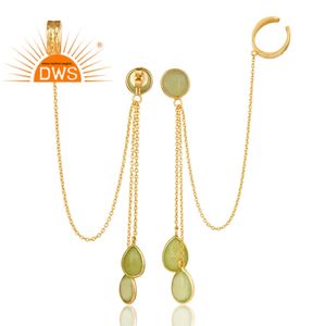 Prehnite Chalcedony <b>Earrings</b> Wholesale <b>Silver</b> 925 18k Gold Plated Long <b>Chain</b> Cuff <b>Earrings</b> Jewelry Classic Collection - Product Image 3