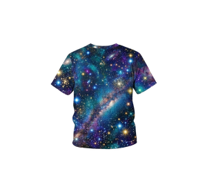 Vêtements de sport pour hommes en polyester avec impression par sublimation Galaxy sur le devant du col, manches courtes, coupe régulière, évacuation de l'humidité, impression personnalisée - Product Image 3