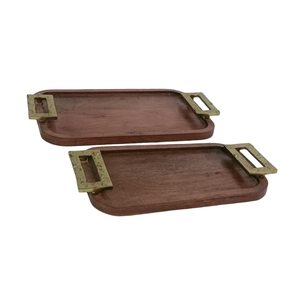Bandeja Ovalada de Madera con Borde Metálico Ornamentado, Plato de Frutas Rústico de Madera Maciza, Decoración de Mesa, Venta al Por Mayor - Product Image 4
