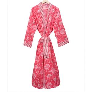 Custom Printed Floral V-neck Cotton Kimono Wrap <b>Cardigan</b> Belt <b>Pocket</b> Long Length Womens Loungewear Breathable Eco-Friendly ODM - Product Image 4