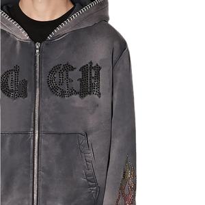 Custom Blank Screen Printing Thermal Hoodie Man Embroidered Rhinestone Plain Zip up Cotton No <b>String</b> Oversized Men`s <b>Hoodies</b> - Product Image 5