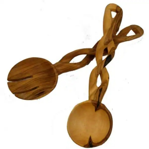 Wood Salad Server Set Twisted Handle Design Eco-Friendly Rustic <b>Serving</b> <b>Spoons</b> & Fork Unique Handmade Kitchen Decor And Gift Set - Product Image 1