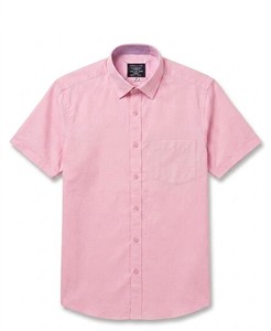 Men's Pink Short Sleeve Cotton Poplin Casual <b>Shirt</b> Turn-down Collar Solid Color Summer Wear - Product Image 3
