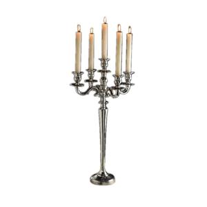 Décoration de noël bougie votive 5 bras candélabre haut tendance Table pièce maîtresse argent Antique finition métal bougeoir - Product Image 1