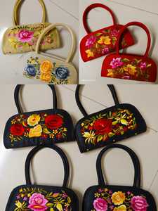 Handcrafted Floral Handbag Set Painted Decorative Gift <b>Bags</b> Traditional Indian Artisan Elegant Floral Pattern Handbags - Product Image 3