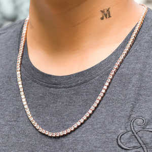 Collar de tenis Luster Jewelry Hiphop Bling de plata de ley 925 chapado en oro con diamantes de moissanita de 3.5mm para hombre - Product Image 4