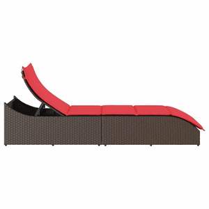 Chaise longue pliante en polyrotin marron avec coussin et rangement, chaise longue d'extérieur confortable - Product Image 6