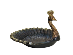 Bol décoratif en aluminium Paon en Bronze - Sculpture d'oiseau artisanale, plat en métal et centre de table exotique orné pour animaux - Product Image 3