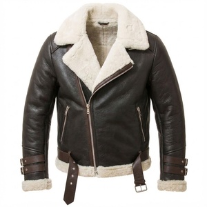 Custom Made Flying Aviator Shearling Winter Fur Leather <b>Jacket</b> for <b>men</b> with Turn Down Collar Zipper Closure <b>Jacket</b> - Product Image 1