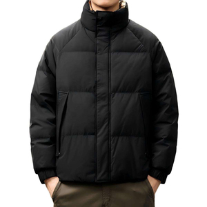 High Quality Men's <b>Black</b> Stand Collar Winter Waterproof Breathable Zip-Up Warm Casual Puffer <b>Jacket</b> with Front Logo - Product Image 4