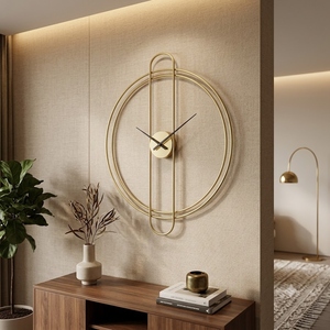 Horloge murale ronde architecturale en métal doré avec cadre vertical, horloge murale moderne minimaliste pour la décoration de la maison, Vanguard Architect - Product Image 2