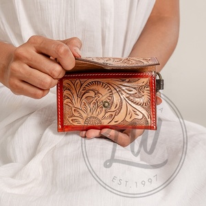 High Quality Women's Genuine Leather Purse Wallet Fashionable <b>Long</b> Design Clutch <b>Bag</b> with Open Closure and Decorative Feathers - Product Image 4