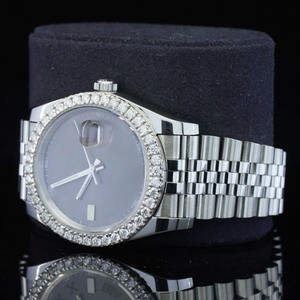 Reloj de Lujo Negro Gris con Esfera Romana, Totalmente Automático, Bisel de Diamantes Redondos, Acero Inoxidable, Estilo Hip-Hop - Product Image 2