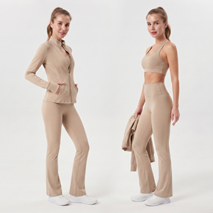 Women's 3-Piece Yoga Set Breathable 100% Polyester Racerback Bra <b>Flare</b> <b>Legging</b> Compression Jacket Fitness Wear Long 3 Piece Set - Product Image 5