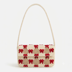 Bolso de Hombro Floral Verde Hecho a Mano con Cuentas para Mujer, Cartera de Noche con Solapa de Hojas Botánicas, Bolso de Mano/Axilar - Product Image 2