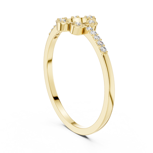 Bague en or jaune à fleurs ouvertes avec diamant de laboratoire pour femme, avec bande d'accentuation en diamant rond, bijoux fins élégants - Product Image 2
