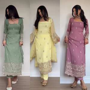 Premium Faux Georgette Thread–Sequence Work Suit Set | Readymade <b>Top</b>, Micro Cotton Pant & Fancy Lace Dupatta | - Product Image 2