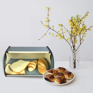 Moderna Caja de Pan Metálica con Tapa Abatible, Contenedor Rectangular para Almacenamiento de Alimentos, para Preservar la Frescura en la Cocina - Product Image 1