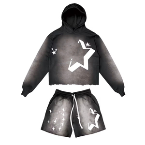 Ensemble sweat-shirt à capuche rose pour femmes, tenue d'été décontractée en molleton français, motif étoile imprimé, ensembles sweat-shirt et sweat-shirt pour hommes - Product Image 3